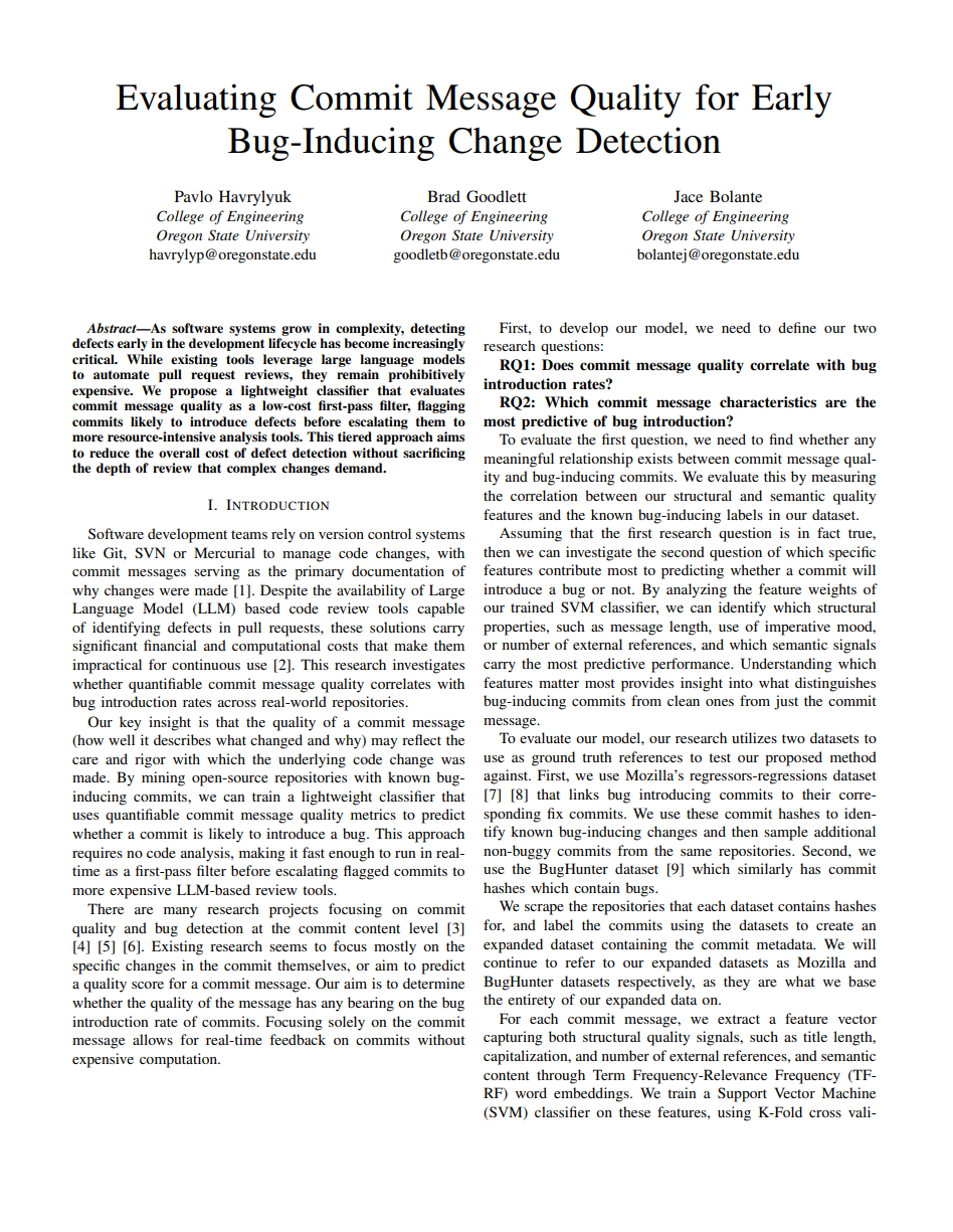 Commit Quality for Bug Prediction preview